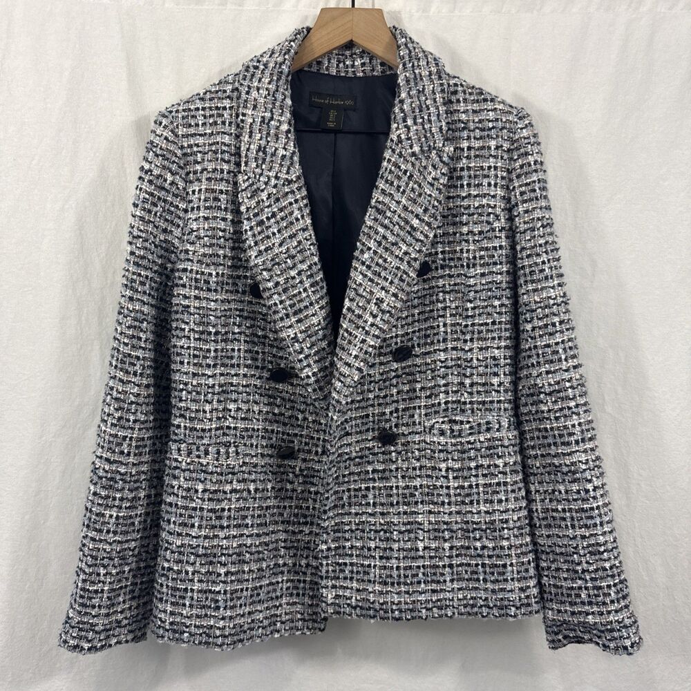House Of Harlow 1960 Womens Sz S Blue Tweed Blazer Old Money Career Preppy